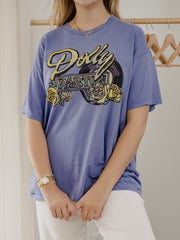 Dolly Parton Rose Record Periwinkle Thrifted Distressed Tee