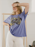 Dolly Parton Rose Record Periwinkle Thrifted Distressed Tee