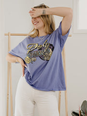 Dolly Parton Rose Record Periwinkle Thrifted Distressed Tee