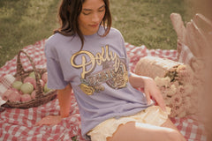 Dolly Parton Rose Record Periwinkle Thrifted Distressed Tee
