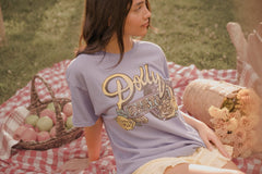 Dolly Parton Rose Record Periwinkle Thrifted Distressed Tee