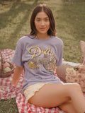 Dolly Parton Rose Record Periwinkle Thrifted Distressed Tee