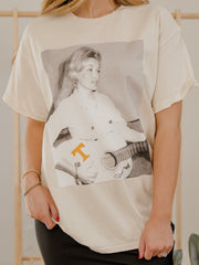 Dolly Parton Tennessee Tattoo Guitar Off White Thrifted Distressed Tee
