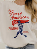 Great American Pastime Baseball White Thrifted Sweatshirt