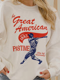 Great American Pastime Baseball White Thrifted Sweatshirt