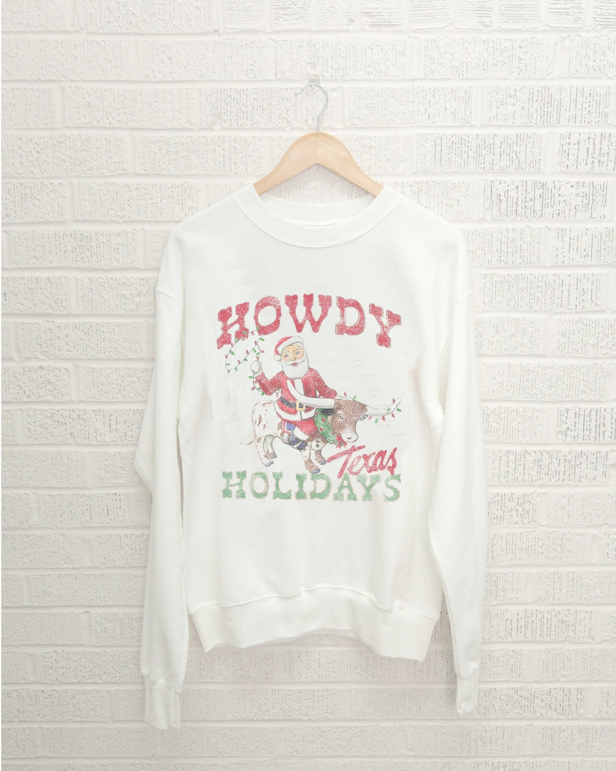 Howdy Texas Holidays White Thrifted Sweatshirt