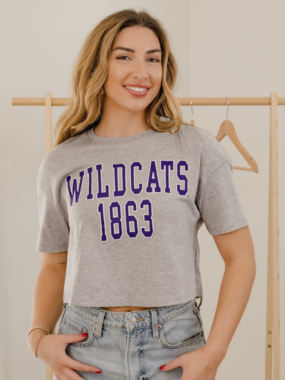 KSU Wildcats College Block Puff Ink Gray Cropped Tee