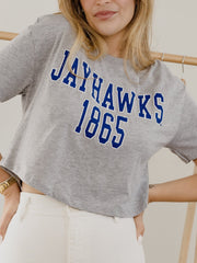 KU Jayhawks College Block Puff Ink Gray Cropped Tee