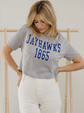 KU Jayhawks College Block Puff Ink Gray Cropped Tee