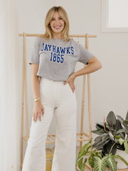 KU Jayhawks College Block Puff Ink Gray Cropped Tee