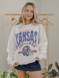 KU Jayhawks Established Date Helmet White Thrifted Sweatshirt
