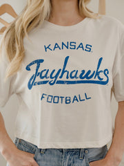 KU Jayhawks Football Stencil Off White Cropped Tee
