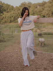 KU Jayhawks Football Stencil Off White Cropped Tee