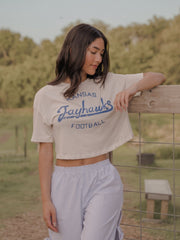 KU Jayhawks Football Stencil Off White Cropped Tee