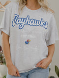 KU Jayhawks Letterman Ash Gray Thrifted Tee