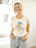 KU Jayhawks Mascot Flag Off White Micro Cropped Tee