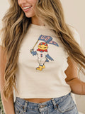 KU Jayhawks Mascot Flag Off White Micro Cropped Tee