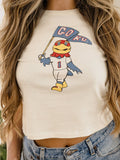 KU Jayhawks Mascot Flag Off White Micro Cropped Tee