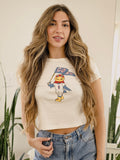 KU Jayhawks Mascot Flag Off White Micro Cropped Tee