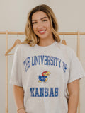 KU Jayhawks Vintage Sport Ash Gray Thrifted Tee