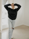 LivyLu Blank Thrifted Black Sweatshirt