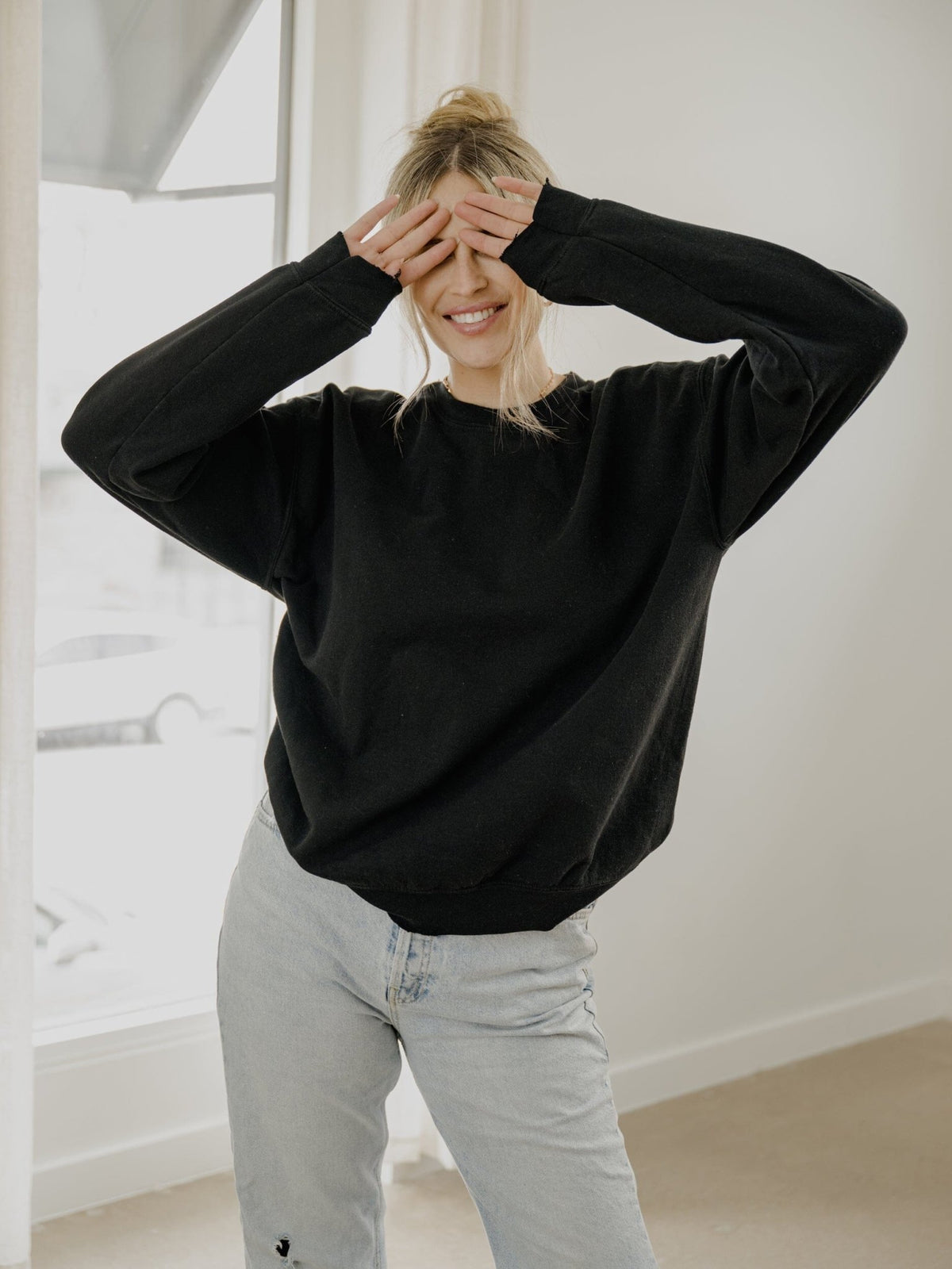 LivyLu Blank Thrifted Black Sweatshirt