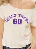 LSU Geaux Tigers College Arch Off White Off Shoulder Tee