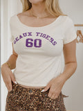 LSU Geaux Tigers College Arch Off White Off Shoulder Tee
