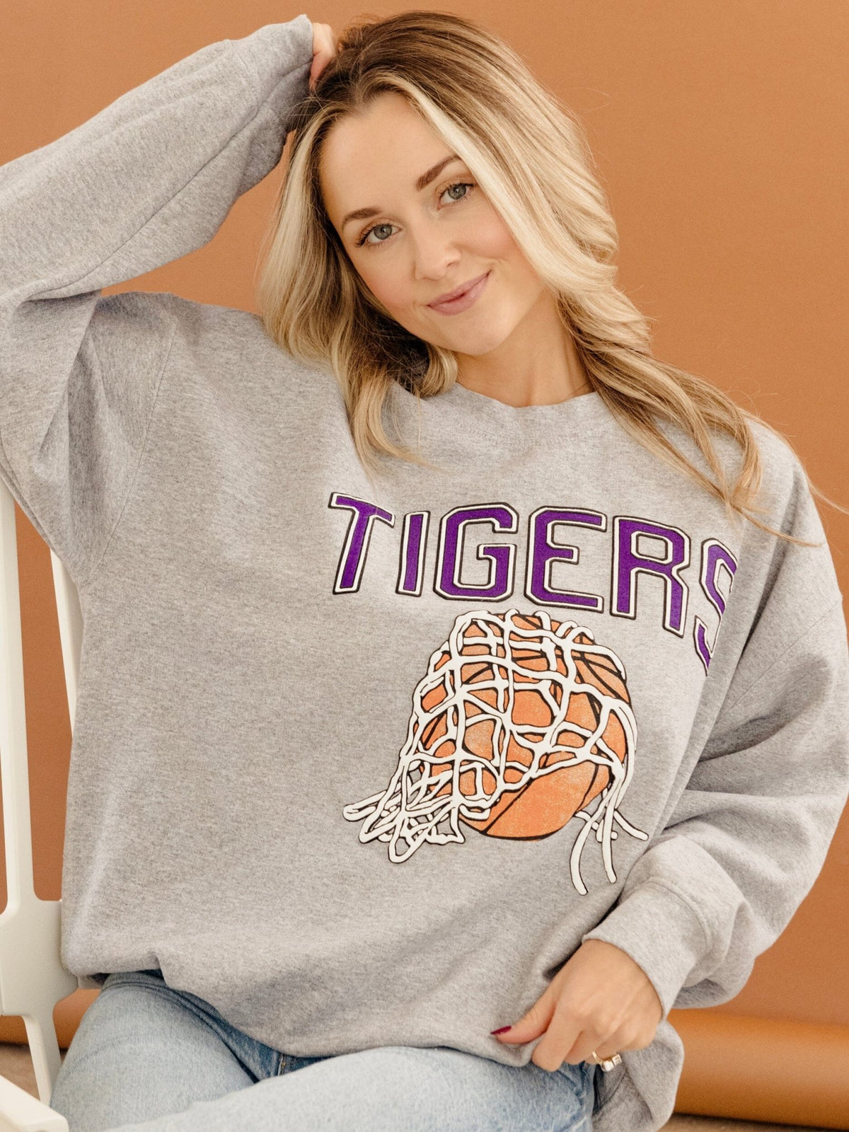 LSU Tigers Basketball Fling Puff Ink Gray Thrifted Sweatshirt