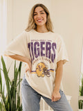 LSU Tigers Established Date Helmet Off White Thrifted Tee