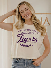 LSU Tigers Football Stencil Off White Tank
