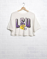 LSU Tigers Helmet Fade Off White Cropped Tee