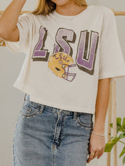 LSU Tigers Helmet Fade Off White Cropped Tee