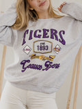 LSU Tigers Patches 25 Ash Gray Thrifted Sweatshirt