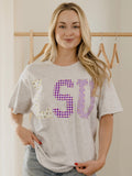 LSU Tigers Quilted Puff Ink Ash Gray Thrifted Tee
