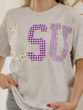 LSU Tigers Quilted Puff Ink Ash Gray Thrifted Tee