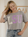 LSU Tigers Quilted Puff Ink Gray Cropped Tee