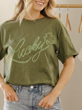 Lucky Military Green Thrifted Tee