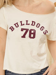 Mississippi State Bulldogs College Arch Off White Off Shoulder Tee