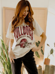 Mississippi State Bulldogs Established Date Helmet Off White Thrifted Tee