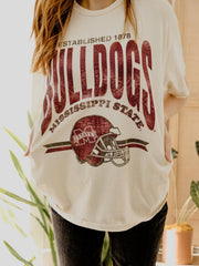 Mississippi State Bulldogs Established Date Helmet Off White Thrifted Tee