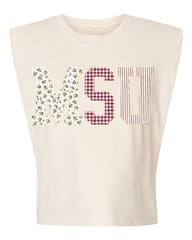 MSU Mississippi State Bulldogs Quilted Puff Ink Off White Tank