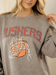 Nebraska Huskers Basketball Fling Puff Ink Gray Thrifted Sweatshirt