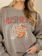 Nebraska Huskers Basketball Fling Puff Ink Gray Thrifted Sweatshirt