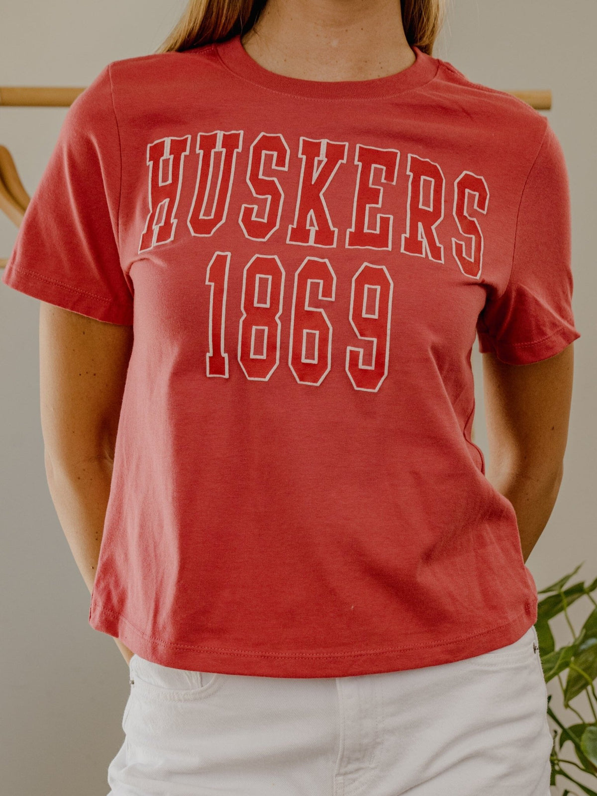 Nebraska Huskers College Block Puff Ink Red Ellie Perfect Tee
