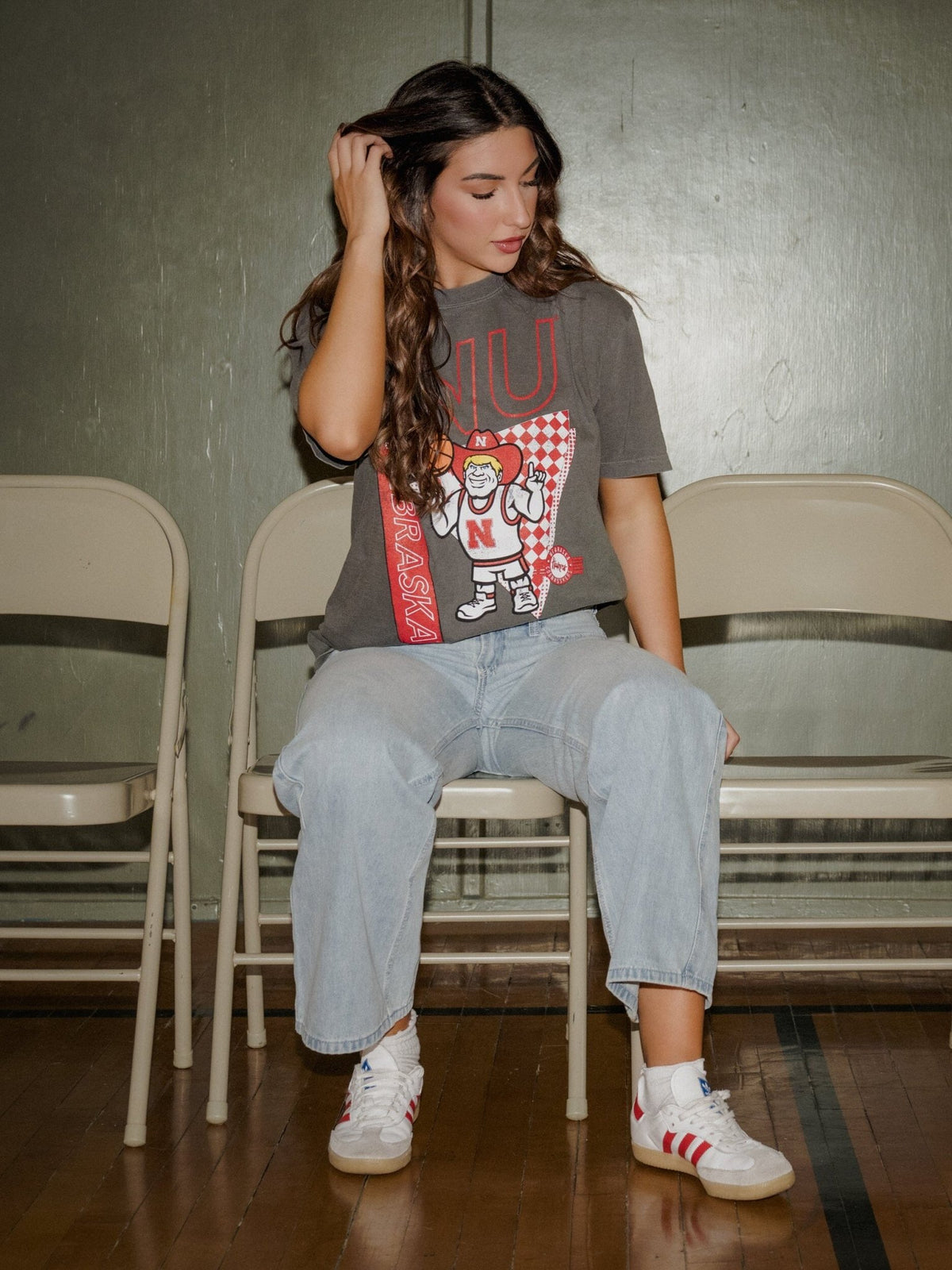 Nebraska Huskers Courtside Basketball Pepper CC Tee