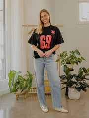 Nebraska Huskers Crest Stamp Black Thrifted Tee