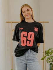 Nebraska Huskers Crest Stamp Black Thrifted Tee