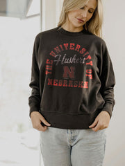 Nebraska Huskers Draft Charcoal Oversized Crew Hi-Dive Sweatshirt