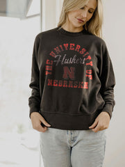 Nebraska Huskers Draft Charcoal Oversized Crew Hi-Dive Sweatshirt